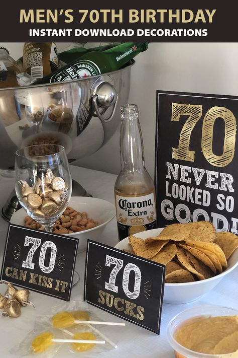 70th Birthday Decoration Signs 70 Birthday Party Ideas For Men, 70th Birthday Party Ideas For Dad, 70th Birthday Party Ideas, Cheers To 70 Years, 70th Birthday Parties Decorations, 70th Birthday Decorations, Candy Board, Birthday Decorations For Men, Adult Party Themes