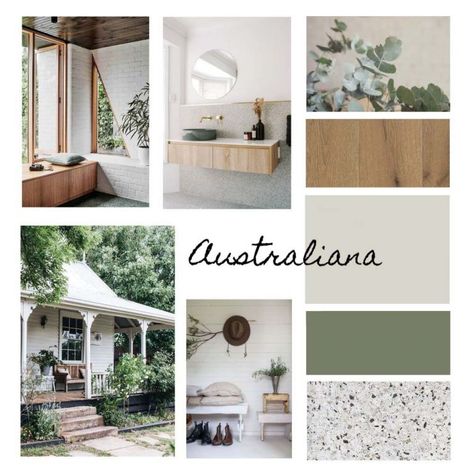 Metricon Homes, VIC 'Pure Australiana Native' flatlay | COLORBOND® steel Modern Australiana Decor, Contemporary Australian Interiors, Australian Native Interior Design, Australiana Colour Palette, Australian Farmhouse Interior, Australiana Decor Home, Australian Colour Palette, Australiana Bedroom, Country Home Australian