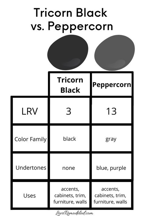 Tricorn Black vs. Peppercorn Tricorn Vs Iron Ore, Sw Iron Ore Vs Tricorn Black, Tricorn Black Vs Caviar, Black Magic Vs Tricorn Black, Iron Ore Vs Tricorn Black, Tricorn Black Color Palette, Iron Ore Sherwin Williams, Arched Cabinet, Tricorn Black