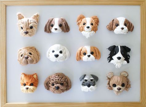 clay craft Crafts With Polymer Clay, Polymer Clay Crafts Animals, Clay Dog Magnet, Dog Clay Art, Clay Dog Easy, Polymer Clay Dogs, Dog Polymer Clay, Kue Fondant, Clay Dogs