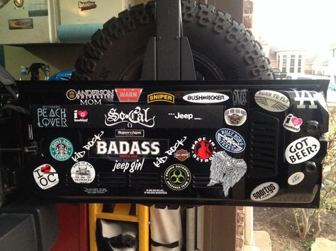 Jeep decals inside tail gate,  good idea Inside Jeep, Camping Jeep, Jeep Wrangler Lifted, Jeep Baby, Jeep Stickers, Jeep Bumpers, Jeep Hair, Jeep Decals, Jeep Camping