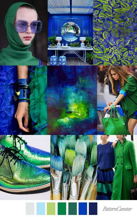 BLUE GREEN Green Blue Mood Board, Green And Blue Mixed Color, Blue Green Moodboard Aesthetic, Blue Green Analogous Color Scheme, Blue And Green Brand Identity, Pattern Curator, Color Collage, Color Trends Fashion, Color Schemes Colour Palettes