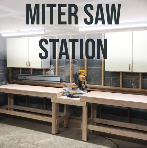 Miter Saw Bench, Diy Miter Saw Stand, Miter Station, Miter Saw Station, Miter Saw Stand, Work Shop Ideas, Garage Workbench Plans, Woodshop Ideas, Mitre Saw Station