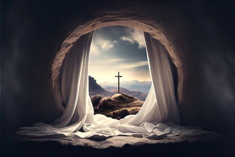 Photo empty tomb and crucifixion at sunr... | Premium Photo #Freepik #photo Jesus Tomb Pictures, Christ Tomb, Christian Background Images, Jesus Tomb, Jesus Background, Jesus Son Of God, Church Backgrounds, Empty Tomb, Jesus Is Risen