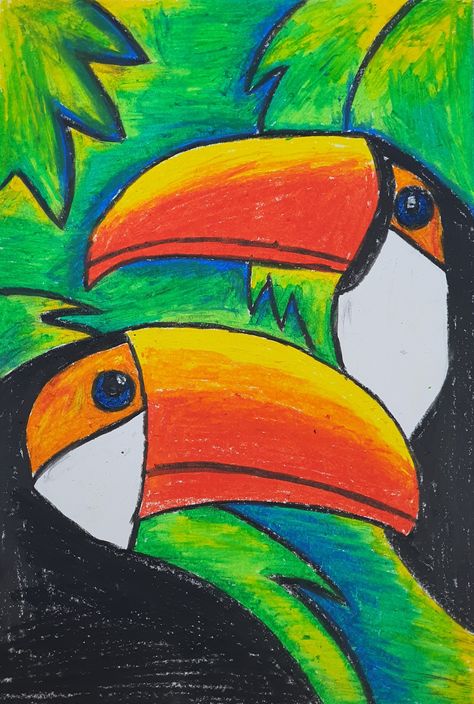 #toucan #coloring #drawing Toucan Coloring Page, Toucan Art For Kids, Parrots Drawing, Toucan Drawing, Toucan Painting, Parrot Craft, Toucan Art, Journal Techniques, Chalk Pastel Art