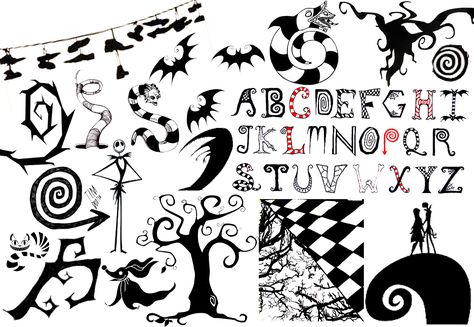 Tim Burton Project - Border decoration ideas Tim Burton Printables, Tim Burton Lettering, Tim Burton Moodboard, Tim Burton Doodles, Tim Burton Room Ideas, Tim Burton Design, Border Decoration Ideas, Tim Burton Illustration, Tim Burton Style Art