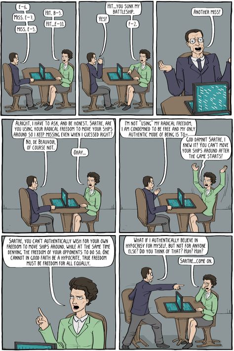 Freedom and Battleship - Existential Comics Existential Comics, Jean Paul Sartre, Funny Comics, Philosophy, Education, Comics, Funny, Quick Saves