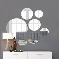 Dark Walls Living Room, Small Round Mirrors, Spiegel Design, Large Round Mirror, Wall Mirrors Set, Dark Walls, Living Room Mirrors, Mirror Wall Art, Round Wall Mirror