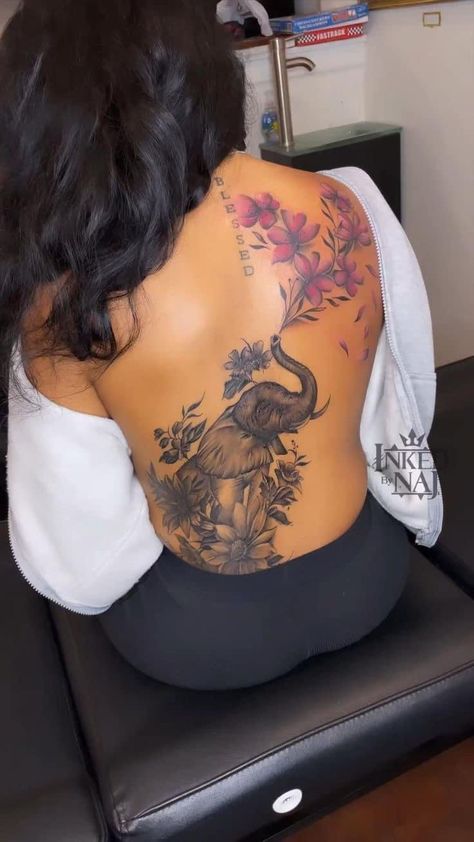 Elephant Thigh Tattoos Women, Thigh Tattoo Black Women, Thigh Tattoos Women Unique, Tattoos Women Unique, Elephant Tattoos Thigh, Tattoo Black Women, Tattoos Thigh, Tattoos For Black Skin, Thigh Tattoos