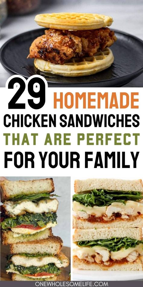 collage of chicken sandwich recipes. Best Chicken Sandwich Recipes, Rotisserie Chicken Sandwich Recipes, Chicken Sandwich Ideas, Homemade Chicken Sandwich, Sandwiches For Work, Sandwiches Chicken, Chick Fil A Sandwich, Bbq Pulled Chicken Sandwiches, Grilled Chicken Sandwich