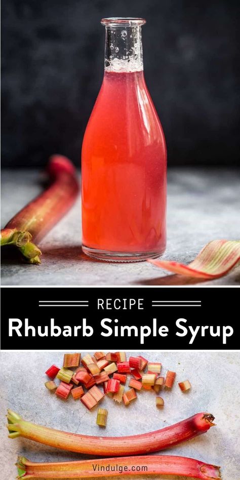 Rhubarb Simple Syrup is a fruity flavored liquid sweetener you can add to your favorite summertime drink or cocktail to add a punch of tartness and a beautiful pink hue. You can also use this simple syrup in sweet tea, on top of ice cream, pancakes, or in an afternoon aperitif. Rhubarb Syrup Recipe, Rhubarb Soda, Simple Syrup For Cocktails, Rhubarb Simple Syrup, Syrup For Cocktails, Light Summer Desserts, Spring Drinks, Lemonade Iced Tea, Simple Syrup Cocktails