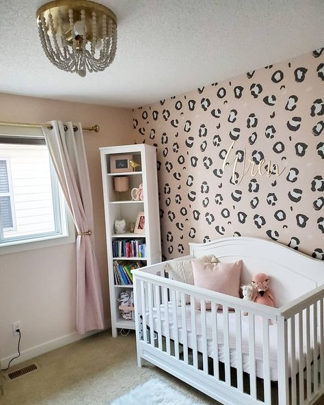 Elsa Bedroom, Leopard Print Bedroom, Leopard Room, Leopard Nursery, Organization Nursery, Leopard Print Wallpaper, Girl Nursery Themes, Whimsical Nursery