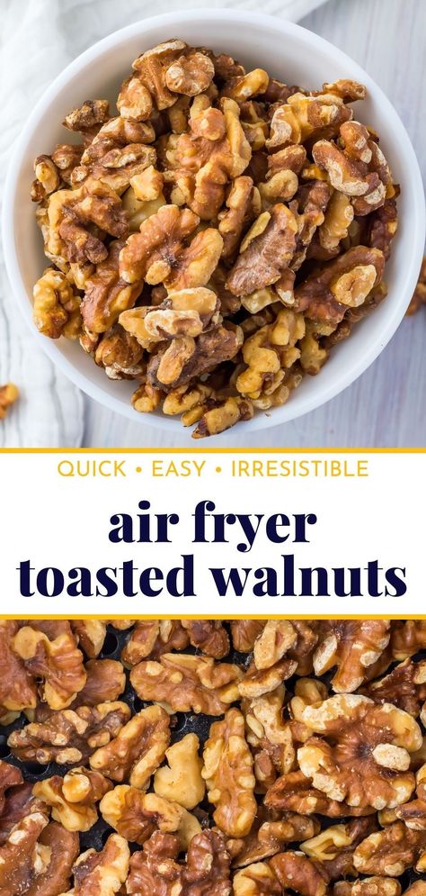 Craving a quick and healthy snack? Look no further than these delicious Air Fryer Roasted Walnuts! Bursting with flavor and loaded with antioxidants, these nuts are a nutritious option to satisfy your cravings. Enjoy them as a standalone snack or add them to your favorite recipes for an extra dose of crunch and richness. Walnut Recipes Healthy, Roasted Nuts Recipe, Air Fryer Recipes Keto, Vegan Keto Recipes, Roasted Walnuts, Walnut Recipes, Nut Recipes, Roasted Nuts, Toasted Walnuts