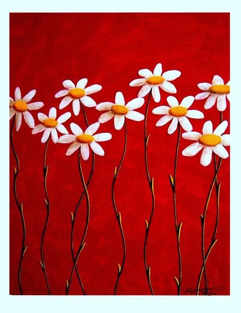 Background Painting Easy, Red Background Painting, Yellow Flowers Painting, Abstract Painting Diy, Background Painting, Red Painting, Pichwai Paintings, Flower Painting Canvas, Painting Easy