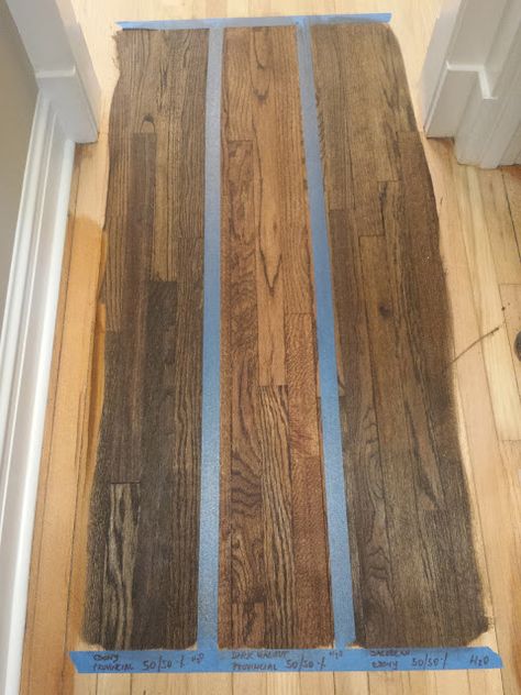 Staining Floors Jacobean / Ebony Mix | Home with Keki / Interior Design Blogger Jacobean And Ebony Stain, Dura Seal Stain Colors Hardwood Floors, Provincial Stain On Red Oak, Staining Floors, Ebony Wood Stain, Staining Oak, Hardwood Floor Stain Colors, Oak Floor Stains, Floor Stain Colors