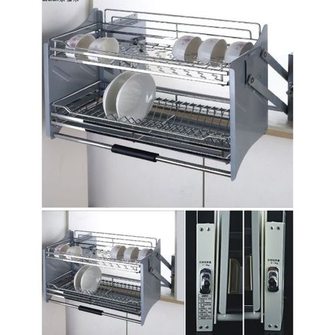 Dish Rack Design, Hanging Kitchen Cabinets, Ikea Kitchen Inspiration, Dish Organizer, Stainless Steel Kitchen Cabinets, Steel Kitchen Cabinets, China Kitchen, Upper Kitchen Cabinets, Cheap Kitchen Cabinets