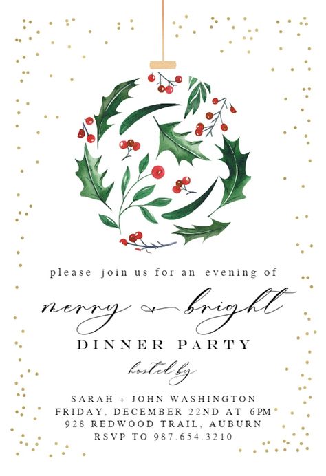 Christmas floral ball - Christmas Invitation Template (Free) | Greetings Island Christmas Invitation Design, Free Christmas Invitation Templates, Ball Invitation, Xmas Invitations, Christmas Party Invitations Printable, Christmas Invitation Card, Holiday Wreaths Christmas, Christmas Party Invitation Template, Greetings Island