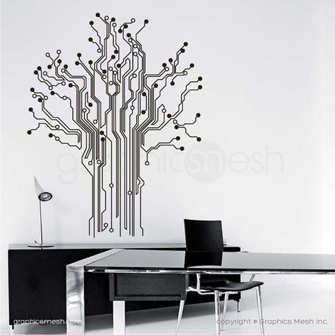 Circuit Board Tree WALL DECAL Removable abstract tech shapes decor for home & office Office Illustration, Abstract Tech, Modern Wall Decals, Break Wall, Tree Wall Decal, Graphic Design Tips, Windows Doors, Wall Board, Office Interior Design