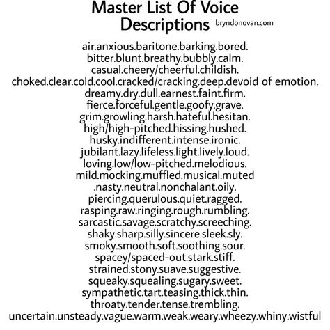 Different Voices For Writing, Describing Tone Of Voice, Different Voice Tones, Adjectives For Voice, Tones Of Voice Writing, Describing Anger Writing, Tone Of Voice Writing, Describing A Smile Writing, Describing Looks Writing