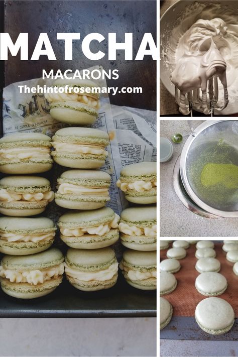 ingredients:  super fine almond flour powdered sugar matcha powder egg whites granulated sugar vegan butter sea salt freeze dried mangoes coconut milk Green Tea Macarons, Matcha Macarons, Macaron Recipes, Matcha Dessert, Matcha Cookies, Best Matcha, Mango Cream, Buttercream Filling, Green Food