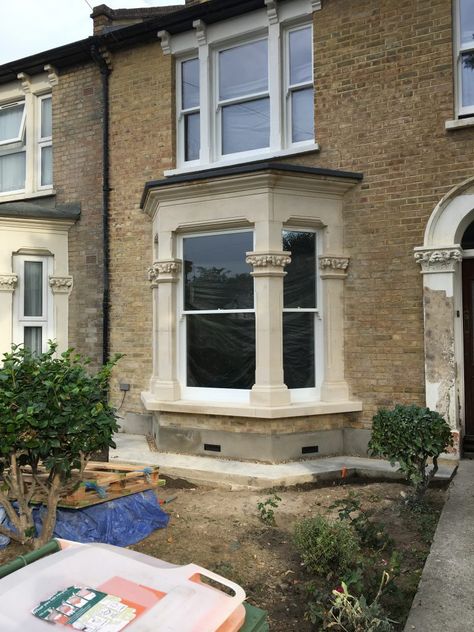 Victorian Bay Window, Exterior Moulding, Bay Window Exterior, Large Bay Window, Window Exterior, Window Restoration, Victorian Terraced House, Block And Tackle, Terraced House