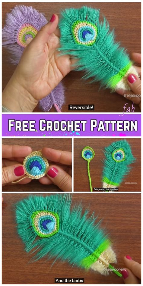 Macrame Peacock Feathers Free Crochet Pattern and Video Tutorial Macrame Peacock, Peacock Crochet, Crochet Feather, Beau Crochet, Penanda Buku, Confection Au Crochet, Pola Amigurumi, Crochet Braid, Vogue Knitting