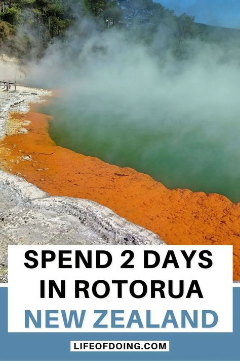 Want to visit Rotorua, New Zealand? Read more on how to spend 2 days in Rotorua. Go on adventures, hike mountains, and see lots of bubbly geothermal springs and hot springs. Rotorua itinerary | Rotorua in 2 days itinerary | Things to do in Rotorua New Zealand | What to do in Rotorua | Where to go in Rotorua | Places to visit in Rotorua NZ | Rotorua New Zealand photography #LifeOfDoing Road Trip New Zealand, New Zealand Photography, Nz South Island, Tauranga New Zealand, New Zealand Wine, New Zealand Beach, New Zealand Itinerary, Rotorua New Zealand, North Island New Zealand