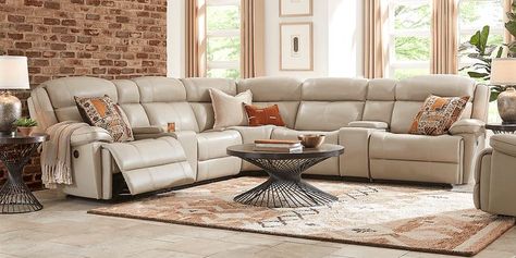 Reclining Living Room Sets (sofa & loveseat) Leather Sectional Living Room, White Leather Couch, Rooms To Go Furniture, Cream Leather Sofa, Power Reclining Sectional Sofa, Leather Reclining Sectional, Reclining Sofas, Leather Couches Living Room, Leather Sofa Living Room