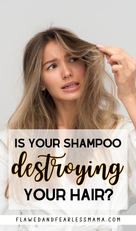 A brunette woman with blonde money piece highlights looking at her hair with disgust with the words "Is your shampoo destroying your hair?" Products For Healthy Hair, For Healthy Hair Growth, Toxin Free Living, For Healthy Hair, Hair Care Brands, Healthier Hair, Sulfate Free Shampoo, Free Living, Toxin Free