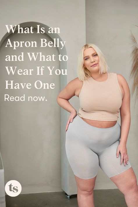 Apron belly, also known as pannus stomach or an abdominal pannus, is a term used to describe a stomach with skin and tissue that hangs down from the abdomen. At Thigh Society, we love and embrace all body types, and believe that learning how to describe our own bodies is empowering. Read more on the blog! #ApronBelly #PannusStomach #AbdominalPannus #ThighSociety #BodyConfidence #BodyNeutrality #BodyPositivity Obese Fashion, Big Stomach Outfits, Short And Curvy Outfits, Apron Belly Outfits, Belly Apron, Big Belly Outfits Plus Size, Summer Outfits Big Stomach, Apron Belly, Plus Size Summer Outfits Big Stomach