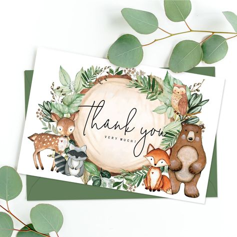 PRICES MAY VARY. WHAT YOU WILL GET: 50 packs woodland thank you cards with matching envelopes, stickers and glue points, packed in a box, will sufficient quantity and delicate design to meet your various needs to express thanks. WOODLAND THEME: Our greeting cards adopt watercolor design with various woodland animals, printed with the words of thank you very much, cute and vivid, great supplies to express your gratitude. MATERIAL & SIZE: Made of good quality paper material, sturdy and durable, sm Envelope Sticker, Animal Baby Shower Theme, Animal Watercolor, Forest Baby, Greeting Card Box, Woodland Baby Shower Invitations, Woodland Friends, Watercolor Greeting Cards, Blank Notes