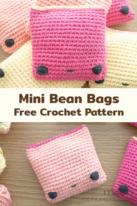 Mini Bean Bags Free Crochet Pattern | móhu Crochet Bean Bag, Bean Bag Pattern, Yarn Monsters, Spooky But Cute, Crochet Monster, Bean Bag Games, Crochet Monsters, Mini Monster, Crochet Amigurumi Free Patterns