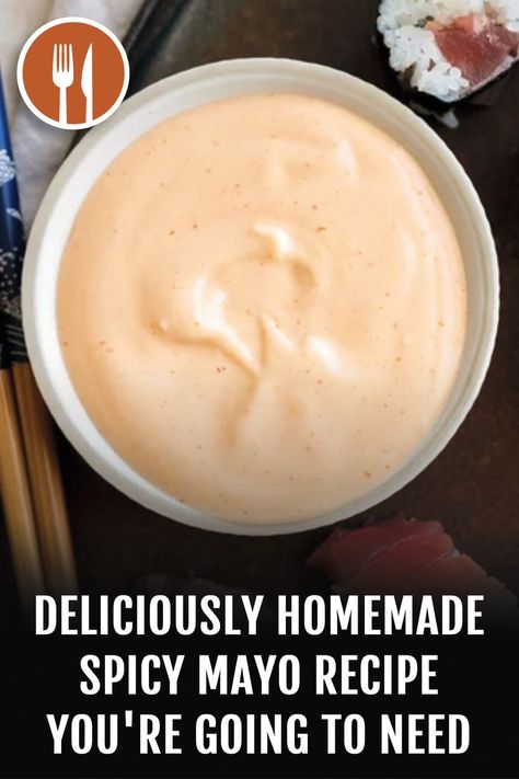 This homemade spicy mayo recipe is delicious on almost everything, from sushi, to burgers, and french fries. Best Spicy Mayo Recipe, Spicy Mayo Recipe Sushi, Spicy Mayo Recipe, Bone Apple Teeth, Mayo Recipe, Spicy Mayo, Sushi Rolls, Daily Meals, Yummy Appetizers