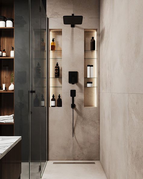 Toilet Niche Design, Toilet Niche, Bathroom Niche Design, Powder Bathroom Design, Bathroom Modern Luxury, Bath Shelves, Toilet Design Modern, Modern Bathroom Design Ideas, Bathroom Niche