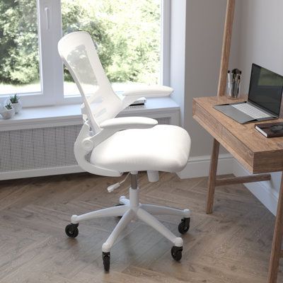 Whether you're working or gaming, be completely comfortable in this ergonomic chair that features transparent, breathable mesh across the back allowing air to circulate to keep you cool. Built-in lumbar support improves your posture and helps prevent back strain and muscle fatigue. Padded flip-up armrests relieves pressure from your shoulders and neck and rotate 90 degrees out of the way so you can move this mesh task chair closer to your desk. The contoured seat is padded with 3" of foam and co Roller Chair, Back Strain, Mesh Chair, Inbox Zero, Leather Office Chair, Mesh Office Chair, Ergonomic Office, Ergonomic Office Chair, Ergonomic Chair