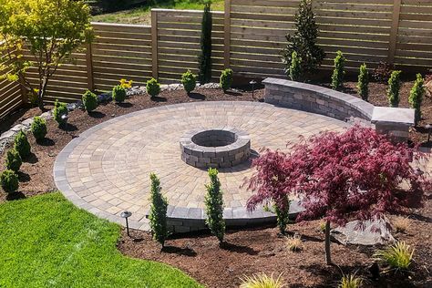 Circular Paver Patio Kit With Fire Pit | Western Interlock Paver Fire Pit, Patio Kits, Circular Patio, Paver Designs, Patio Pavers Design, Dream Patio, Hardscape Design, Fire Pit Area, Fire Pit Designs