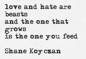 love and hate are beasts and the one that grows is the one you feed Shane Koyczan Quotes, Shane Claiborne Quotes, Shane Connolly Flowers, The L Word Shane And Alice, Shane Koyczan, K Quotes, Spoken Words, Spoken Word, Some Words