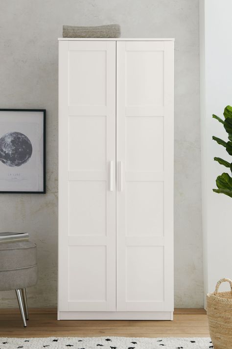 White Flynn Panelled Wardrobe Accessories Wardrobe, Wardrobe Images, Grey Wardrobe, White Closet, Wardrobe Lighting, Double Wardrobe, White Wardrobe, Classy Bedroom, Wardrobe Solutions