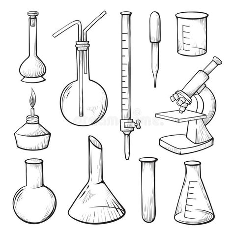 Laboratory equipment hand drawn vector illustrations set. Lab glassware and micr , #ad, #illustrations, #vector, #Lab, #set, #equipment #ad Chemistry Drawing, Group Posing, Chemistry Lab Equipment, Lab Glassware, Biology Jewelry, Chemical Laboratory, Dog Baby Shower, Scientific Drawing, Science Equipment