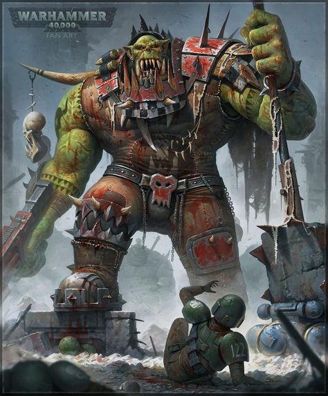 Ork Warboss by Roman Tishenin (Bzitz) - 40K Gallery Ork Warboss, 40k Artwork, Warhammer 40k Artwork, Warhammer 40k, Deviantart, Art