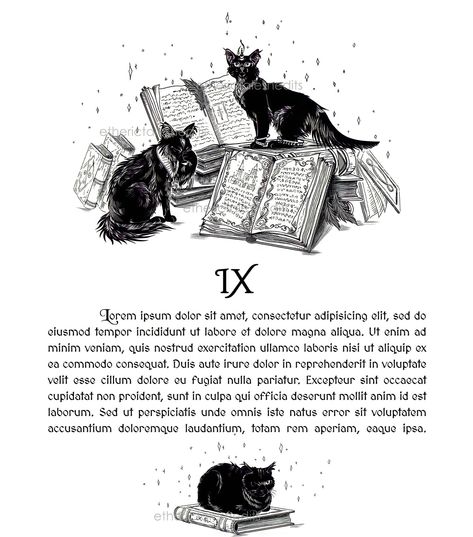 Book Chapter Design Illustrations, Back Of Book Design, Magic Book Illustration, Book Chapter Design, Book Title Design, Header Designs, Book Chapter, Cats And Books, Lots Of Books