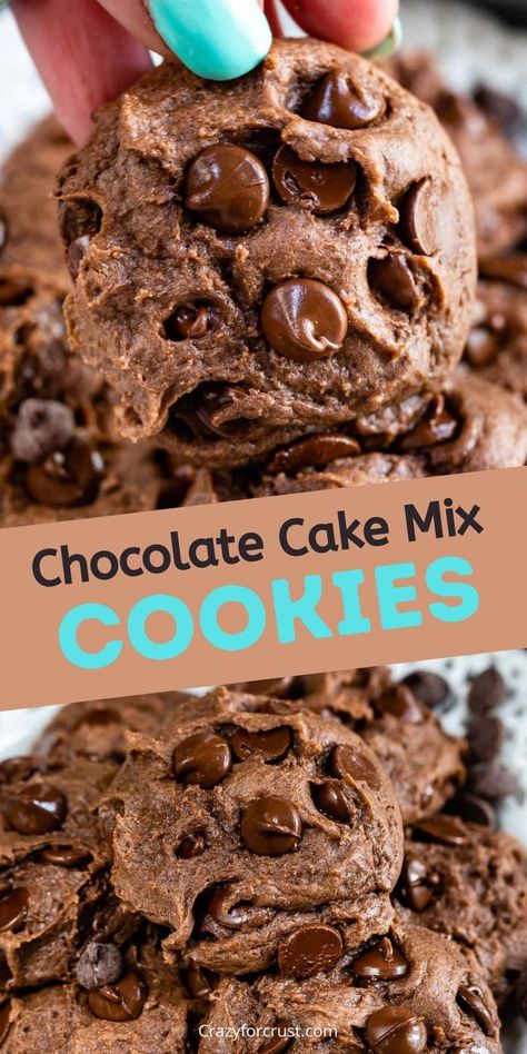 For an easy dessert, try these Chocolate Cake Mix Cookies! They only use four ingredients and one bowl so easy to make and easy to clean up! Double Chocolate Cookies Recipe, 3 Ingredient Cakes, Chocolate Cake Mix Cookies, Double Chocolate Cake, Devils Food Cake Mix Recipe, Cake Mix Cookie Recipes, Chocolate Chip Cake, Devils Food Cake, Double Chocolate Cookies