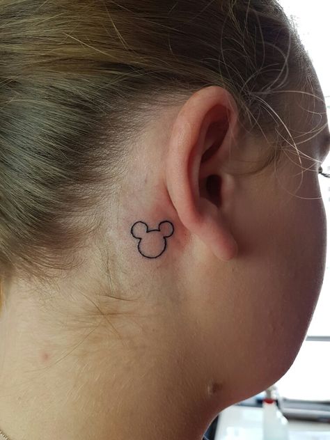 Mickey Mouse Tattoo Behind Ear, Disney Behind The Ear Tattoo Ideas, Mickey Mouse Outline, Mickey Tattoo, Mouse Tattoo, Mickey Mouse Tattoo, Tattoo Behind Ear, Mouse Tattoos, Ink Inspiration