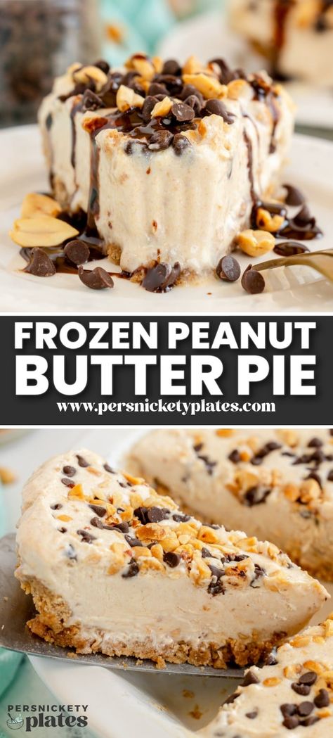 Frozen Peanut Butter Pie is a cold, creamy no bake dessert that is perfect for the peanut butter lover. This decadent dessert is the perfect treat for a hot summer day! Peanut Butter Pie No Bake, Frozen Peanut Butter Pie, Pie No Bake, Frozen Peanut Butter, Peanut Butter Ice Cream, Peanut Butter Desserts, Peanut Butter Pie, Dessert Dips, Bake Dessert