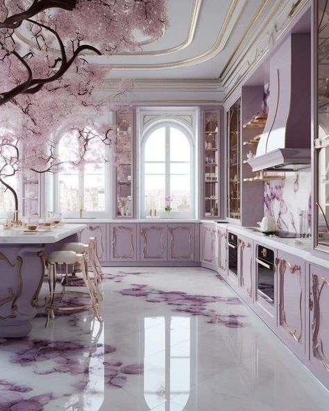 Purple Island Kitchen, Purple Kitchens, Casa Fantasy, Desain Pantry, Lovely Kitchen, Purple Kitchen, Dream Kitchens Design, تصميم للمنزل العصري, Coban