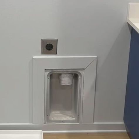 Alysia Builds on Instagram: "I love a recessed dryer vent box in my laundry room. It allows me to push my dryer closer to the wall, and I have peace of mind that my duct won’t get smashed and be unsafe. . . #dryer #dryervent #laundry #laundryroom #customhome #newconstruction" Washer And Dryer Flush With Wall, Recessed Dryer Vent Boxes, Dryer Vent Ideas The Wall, Recessed Dryer Vent, Dryer Vent Box, Mudroom Renovation, Napa Farmhouse, Laundry Room Pedestal, Dryer Hose