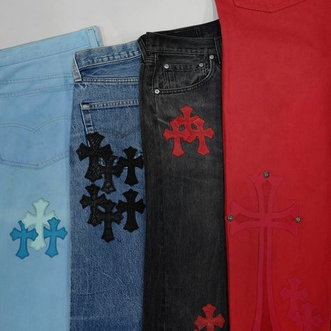 Chrome Hearts Extremely Rare Alligator Cross Patch Jeans 1of1 Red Leather Cross Patches Dark Grey Jeans X Drake Blue Leather Cross Patch Jeans Red Cross Jeans New Arrivals🤘 #chromehearts #chromeheartsofficial #chromeheartslover #chromeheartsjeans Cross Patch, Dark Grey Jeans, Patched Jeans, Chrome Hearts, Grey Jeans, Red Cross, Alligator, Blue Leather, Dark Grey