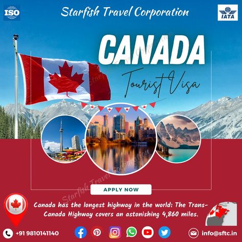 #starfishtravelcorporation #traveling #tourism #traveler #canada #call #contact #process #documents #applynow Canada Tourist Visa Creative Ads, Tourist Visa Creative Ads, Canada Tourist Visa, Visa Canada, Travel Visa, Creative Ads, Tour Packages, Tourism, Travel