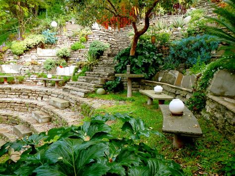 Diy Amphitheater, Ampitheater Seating, Stone Amphitheater, Hacienda Landscape, Amphitheater Design, Amphitheater Seating, Natural Amphitheater, Southern California Garden, Terrace Backyard