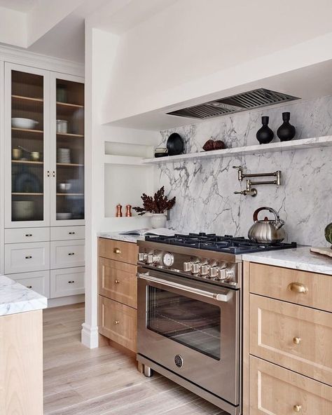 Timeless details make all the difference. Tap to shop hardware and pendant lighting. Design by @bowersconstruction, photo by @kimberphotog Classic Farmhouse Kitchen, Farmhouse Kitchen Island, Kitchen Island Design, Kitchen Tile, Unique Kitchen, Counter Tops, Farmhouse Kitchen Decor, Range Hood, Kitchen Backsplash